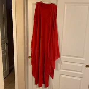 Red flowing Dress tank top style sleeveless w sheer fabric over shoulders